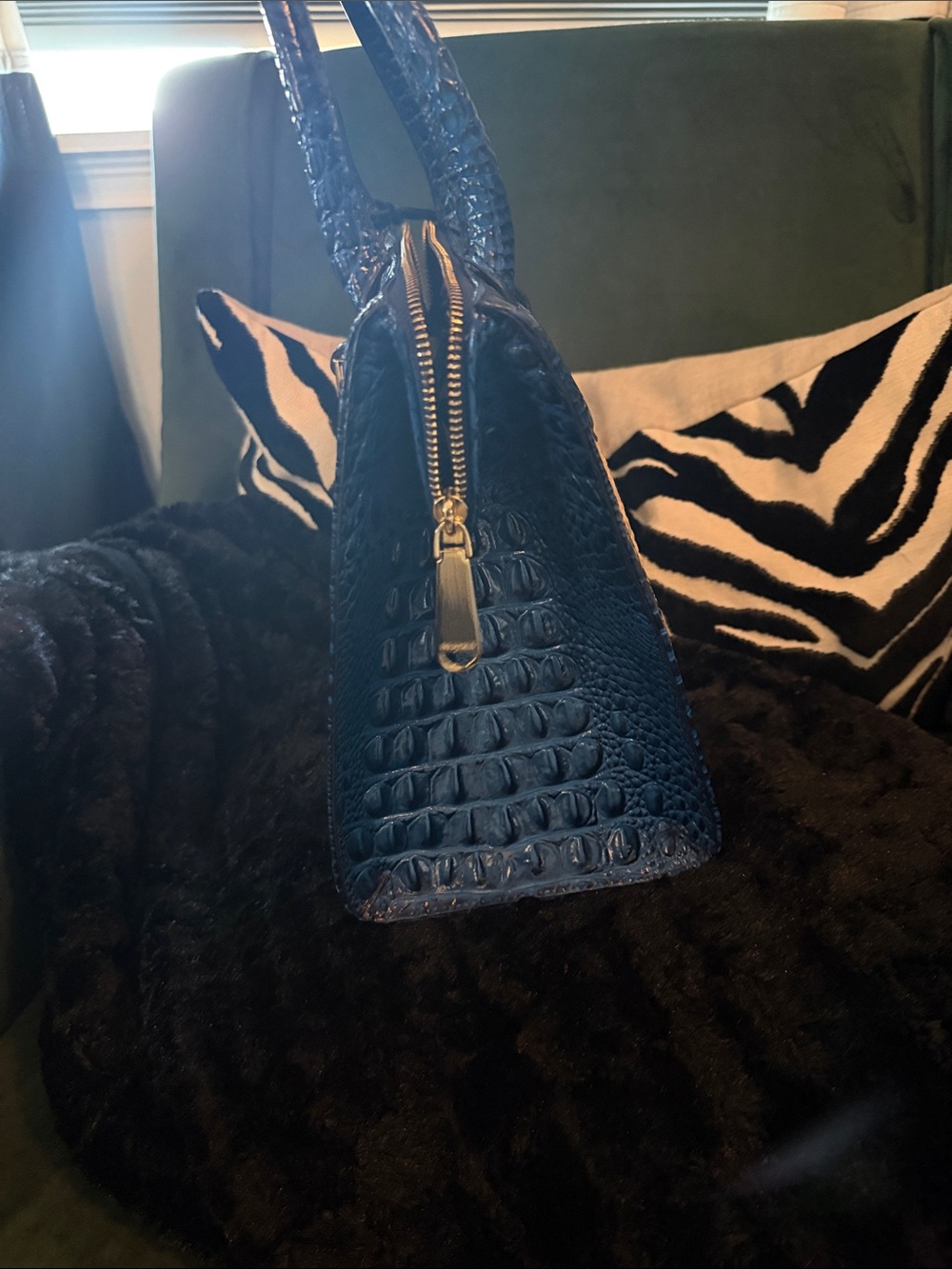 Brahmin Blue Trim Woven Satchel - Picture 5 of 13